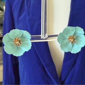 J. CREW | Blue Floral Gold Tone Stud Earrings